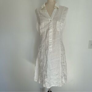 NWT Samson 100% Linen Midi Dress White Sz Xl Womens Waist Tie Sleeveless Button